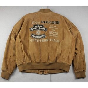 Vintage Chevignon High Rollers Suede Bomber Jacket Mens Large Tan Brown Leather